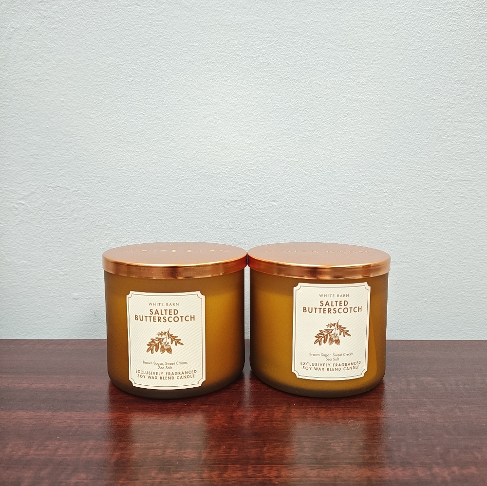 Bath & Body Works White Barn SALTED BUTTERSCOTCH 3-Wick Candles - Set of 2